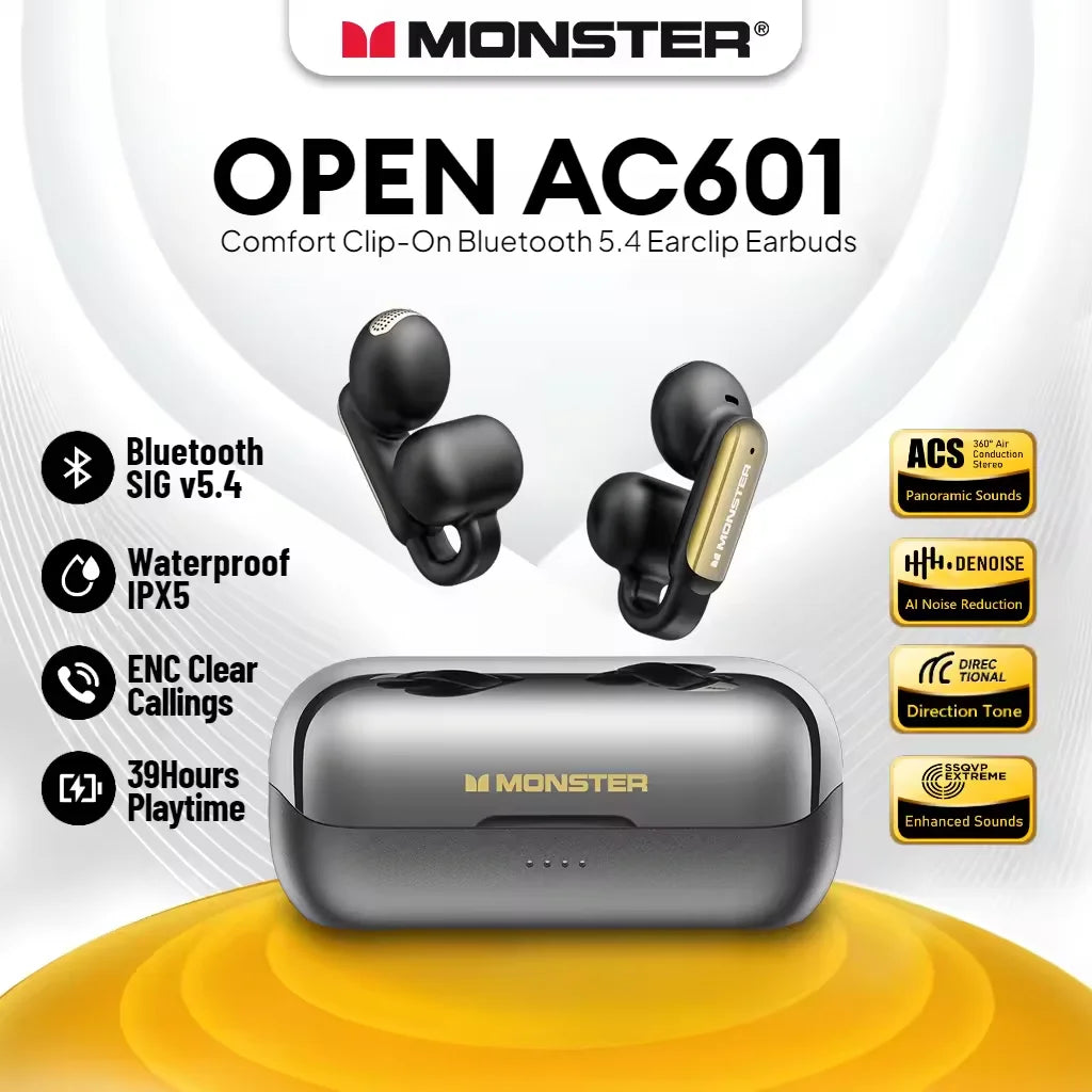 Experience Blissful Freedom with AC601 OWS Wireless Bluetooth Earphones - ENC Call Noise Cancelling Earclip Headphones for Active Lifestyles